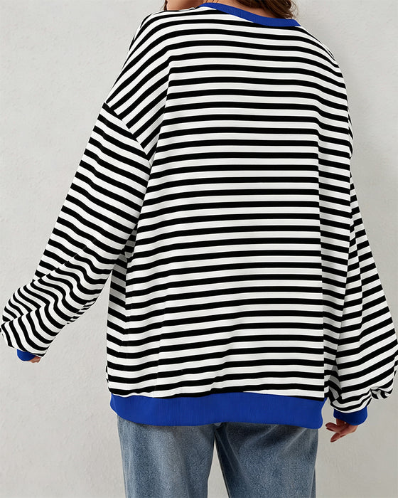 T-Shirt Randig Rund Hals Färgblock