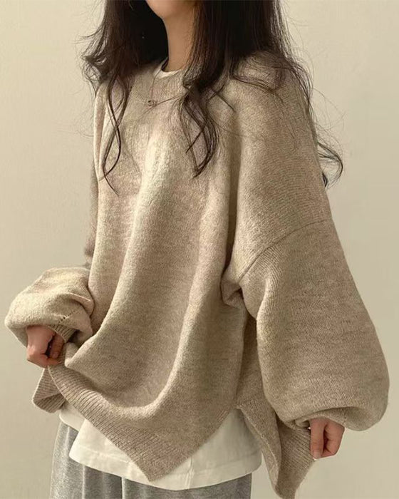 Pullover Rundhalsad Sida Slits