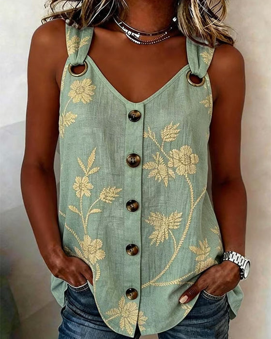Tank Top Blommig Kamisol Metall Ring