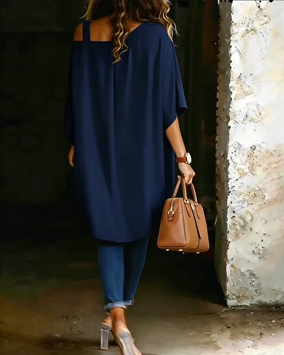 Blus Asymmetrisk Cold Shoulder Enfärgad Avslappnad