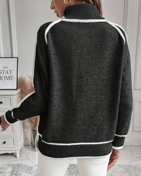 Turtleneck kontrastfärg enkel pullover tröja