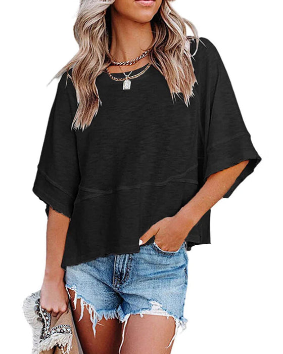 T-Shirt Utan Slits Lappad Enfärgad Klockärm