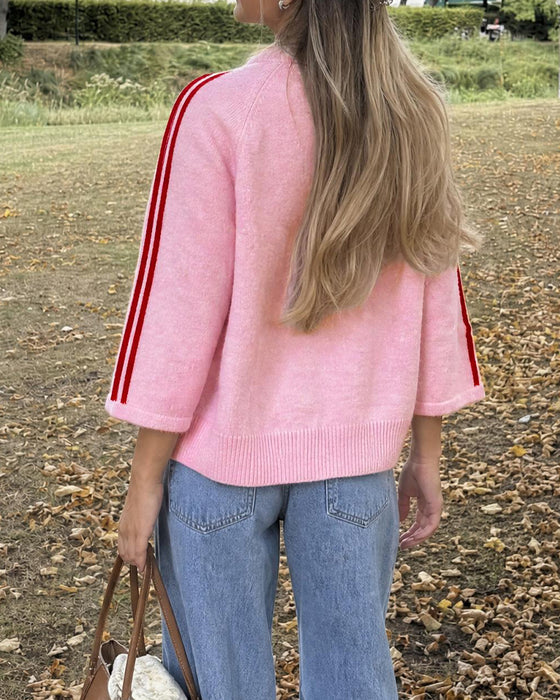 Cardigan Randig 3/4 Ärm Knapp