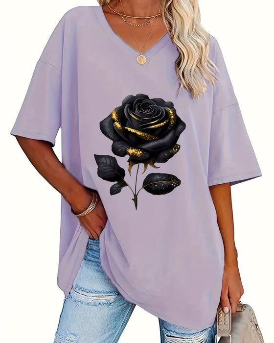 T-Tröja Rosprint Loose Fit Halvärm