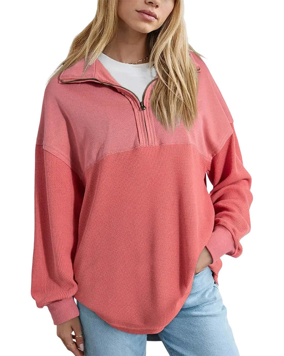 Sweatshirt Halv Dragkedja Våffla Patchwork