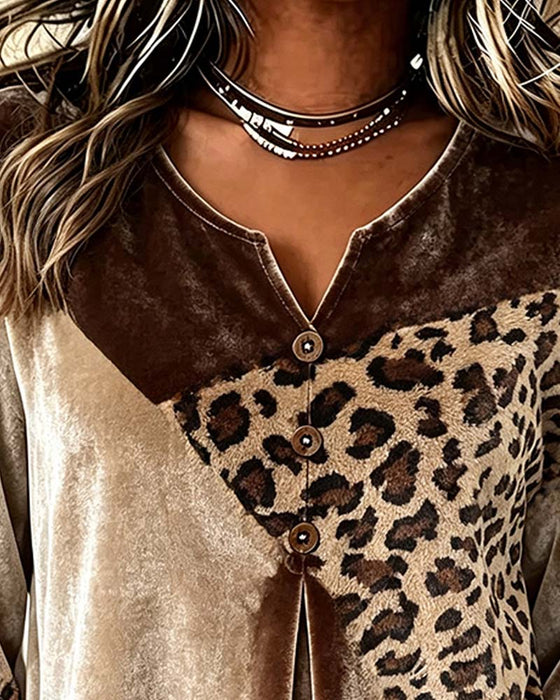 Sweatshirt V-ringning Leopard Tryck Kråsärm