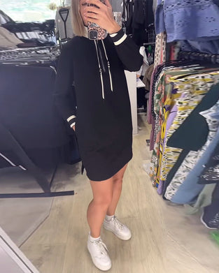 Casual långärmad klänning med dragsko