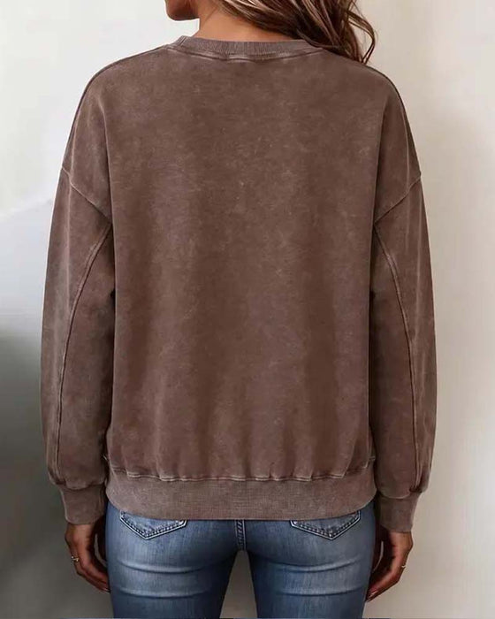 Sweatshirt Rund Hals Nedfallande Axel Lång Ärm Löst Sittande