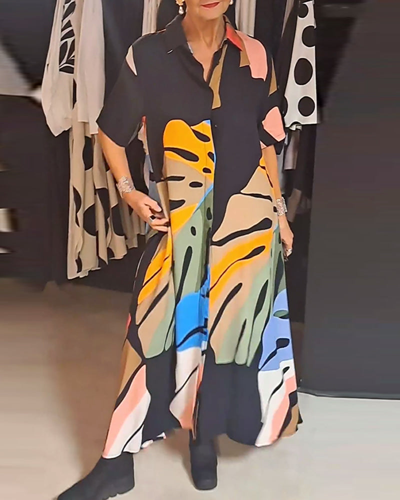 Casual klänning med lapeltryck