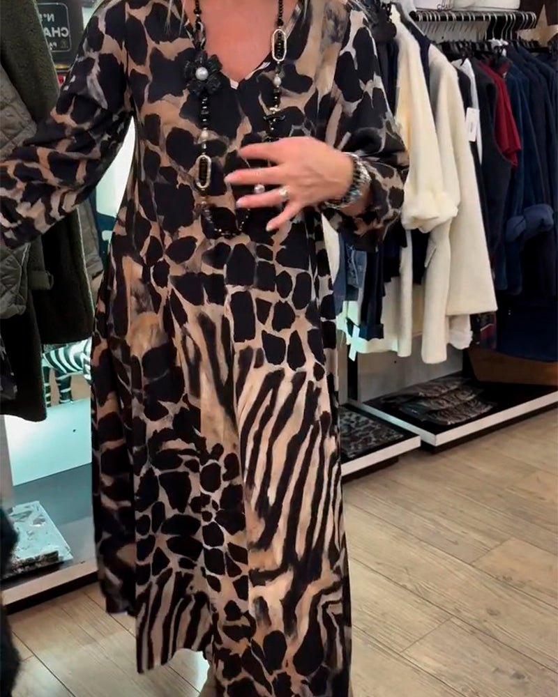 Klänning Leopard Zebra Löst Sittande Lång Ärm