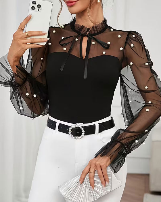 Blus Solid Bubbel Ärm Trendig