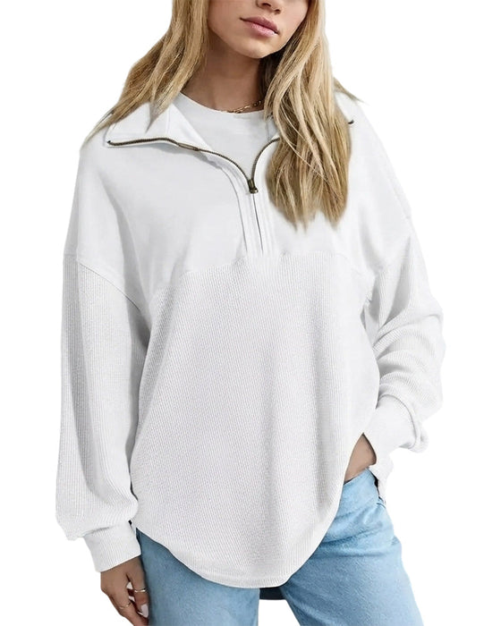 Sweatshirt Halv Dragkedja Våffla Patchwork