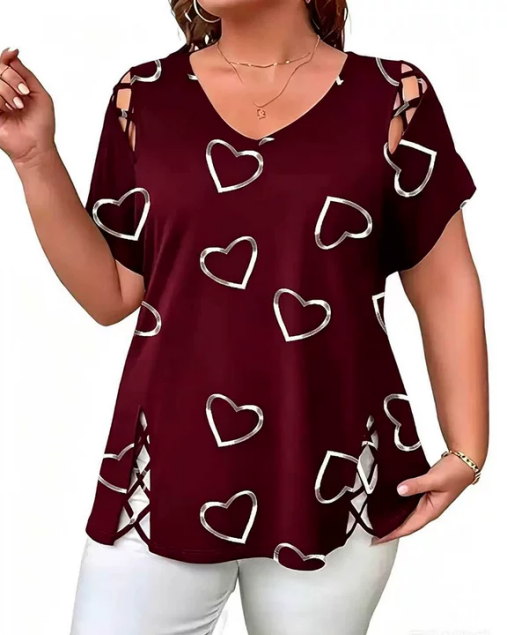 T-Shirt Hjärtmönster Genombruten Kortärmad