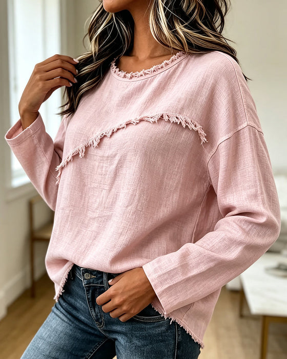Blus Rundhalsad Solid Oregelbunden