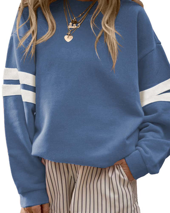 Färgblockerad Långärmad Rundhalsad Sweatshirt