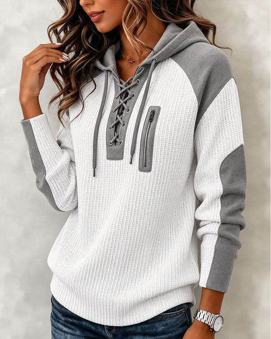 Hoodie Snörning Färgblock Design