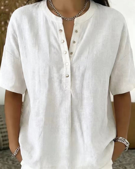 Blus Solid Färg Casual Kort Ärm