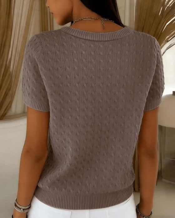 Pullover Rundhalsad Kortärmad Enfärgad Casual