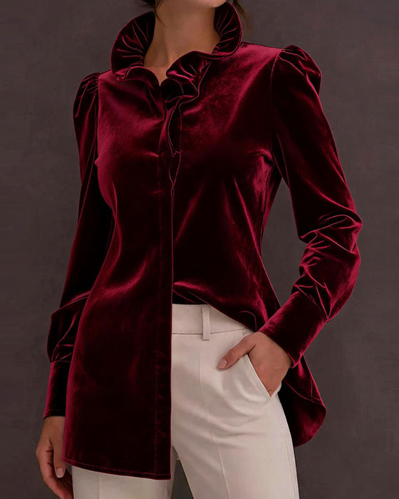 Blus Velour Rynkad Puffärm