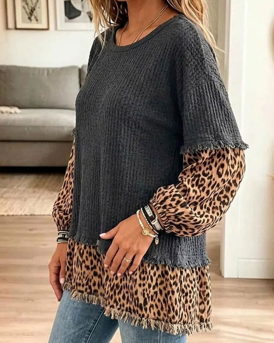 Topp Rund Hals Leopardmönster Lapptäcke Fransen