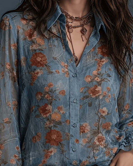 Blus Blommig Ruffle Slag