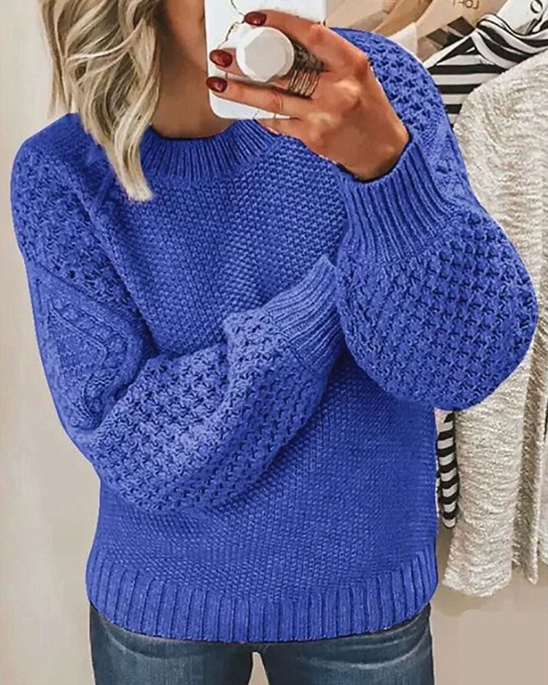 Pullover Mångsidig Solid Färg Stickad