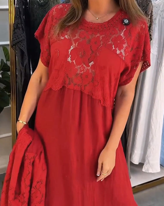 Klänning Elegant Spets-Kant Patchwork Maxi