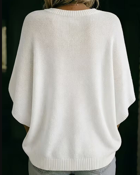 Pullover Rundhals Armbågslång Ärm Lös Solid