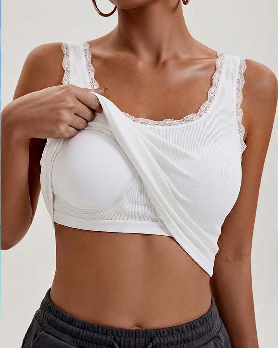 Tank Top Dam Casual Spets Trim Vadderad