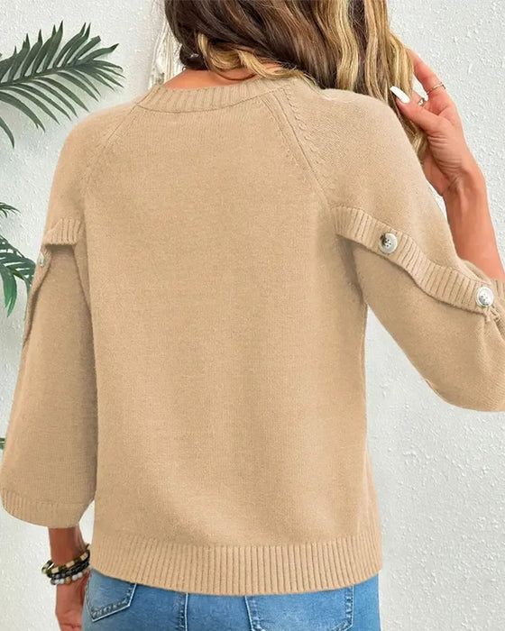 Pullover Rund Halsning Knäppning Klockärm