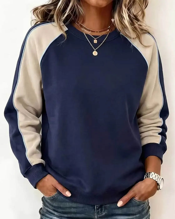 Sweatshirt Färgblock Raglan Rund Hals