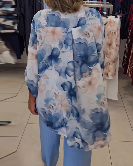 Blus Akvarell Blommig Casual