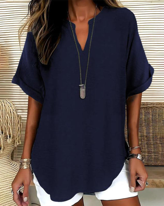Blus Lös Enfärgad Damsk Casual