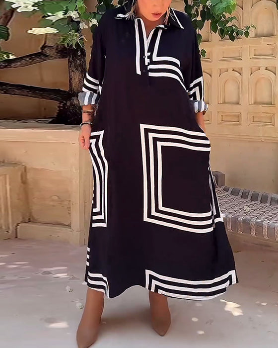 Fritidsklänning med rektangulärt tryck i slagslag