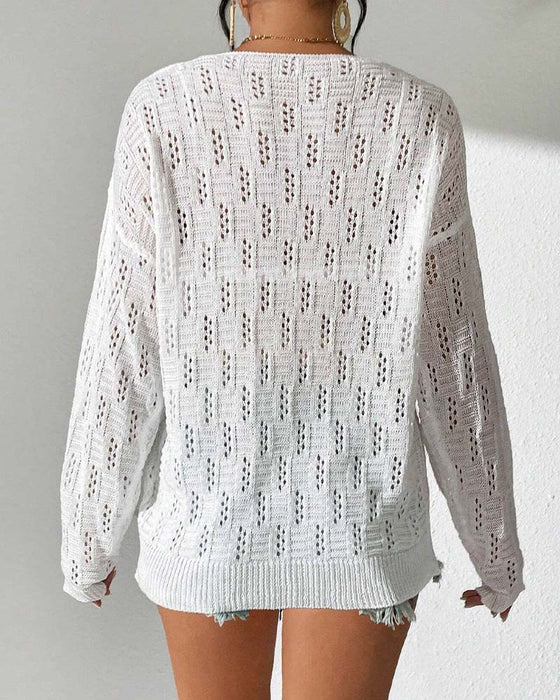 Pullover Hålmönster Dropad Axel
