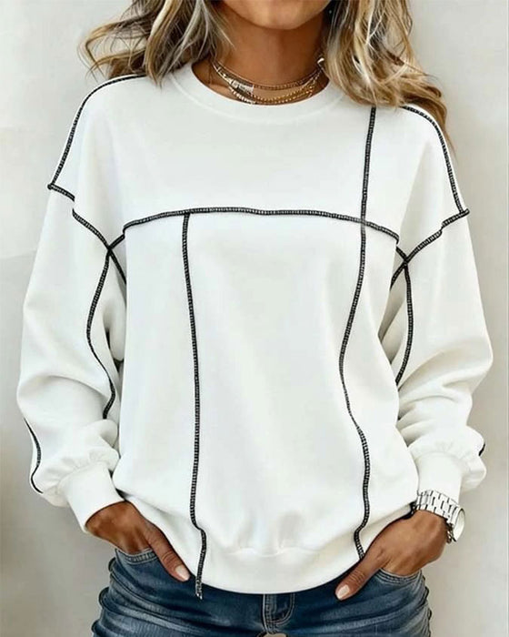Sweatshirt Runda Halsen Oversized Färgblock