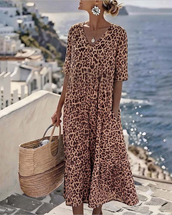 Klädning Leopard V-Hals Lös