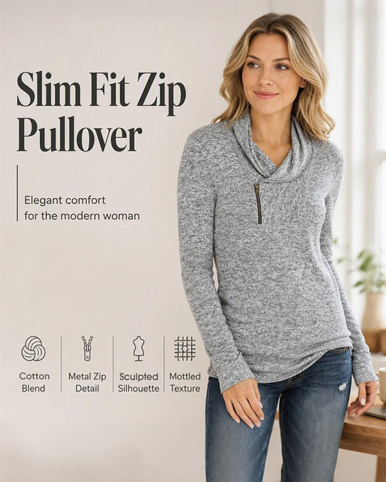 Topp Enfärgad Pullover Dragkedja Figurnära