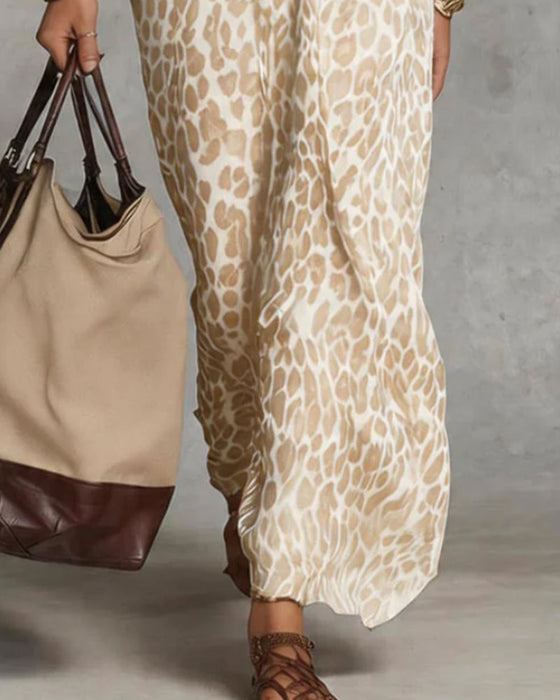 Klädning Trendig Leopard Fladdermus Ärm