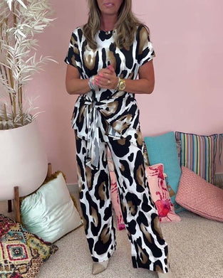 Leopardmönstrat avslappnad spets i två delar