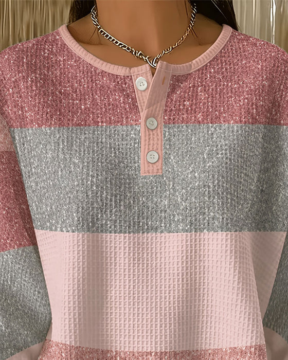 Sweatshirt Knapp Rund Hals Färgblock