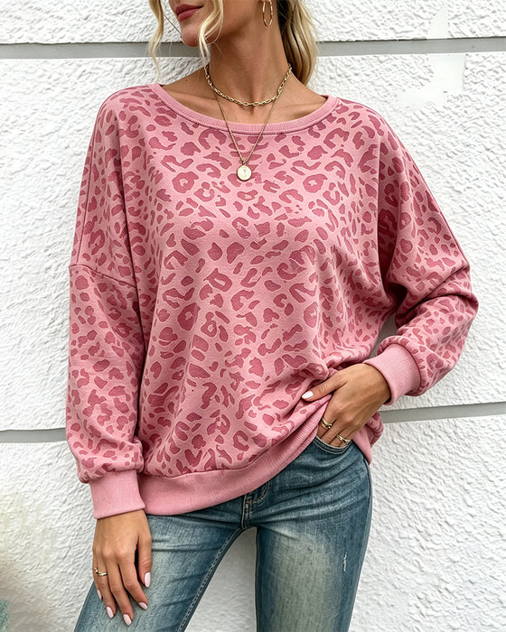 Pullover Sweatshirt Leopard Rundhalsad Drop Axel