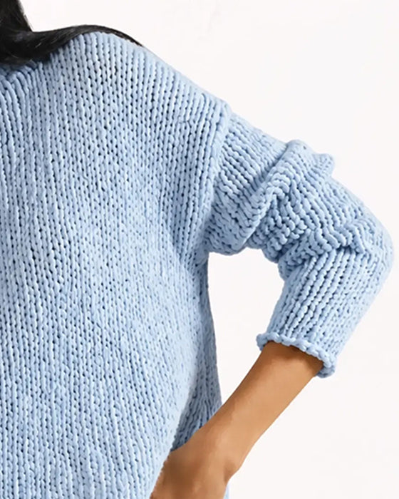 Pullover Rundhalsad Kort Lång Ärm Enfärgad