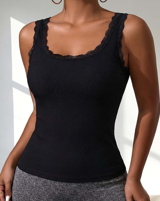 Tank Top Dam Casual Spets Trim Vadderad