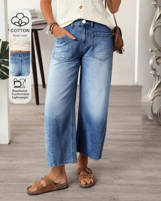 Jeans Denim Elastisk Midja Vida Ben Croppad