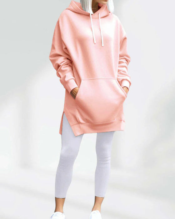 Hoodie Enfärgad Loose Fit Dragsko