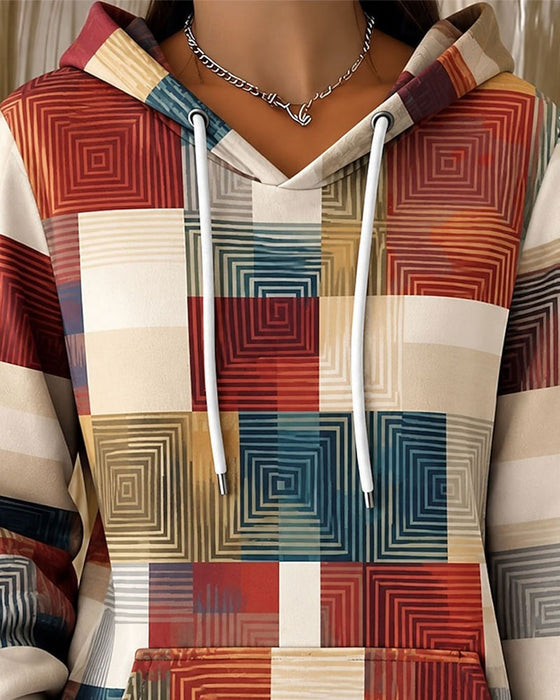 Hoodie Ruta Färgblock Dragsko