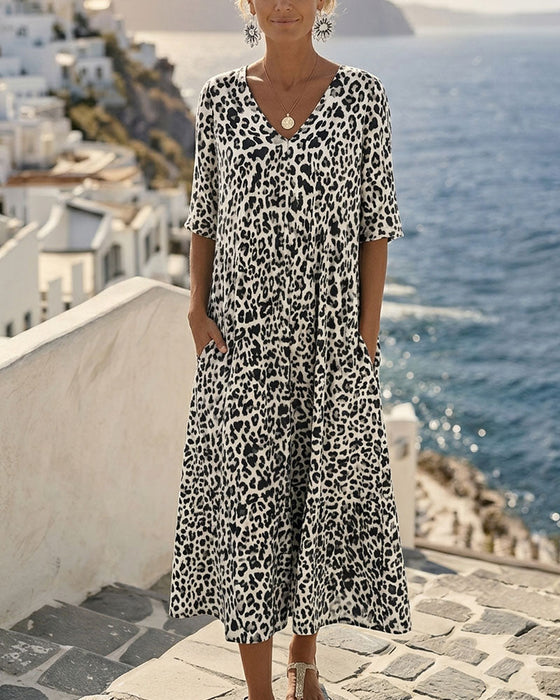 Klädning Leopard V-Hals Lös
