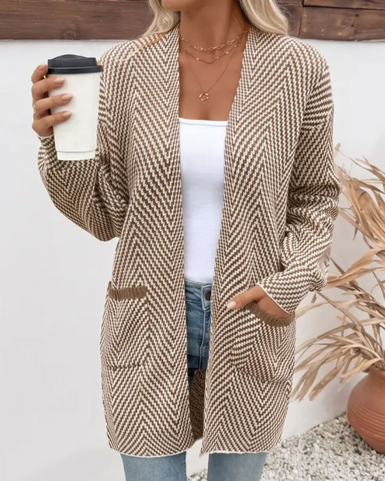 Cardigan Fickor Lång Tröja