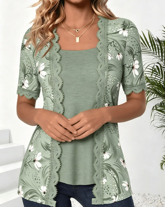 T-Shirt Falsk Lager Våg Ruffle Tryck